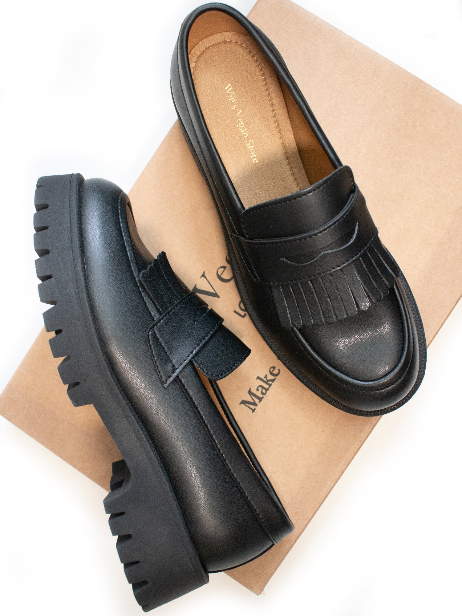 Vegan Women's Track Sole Fringe Loafers Will's Vegan Store