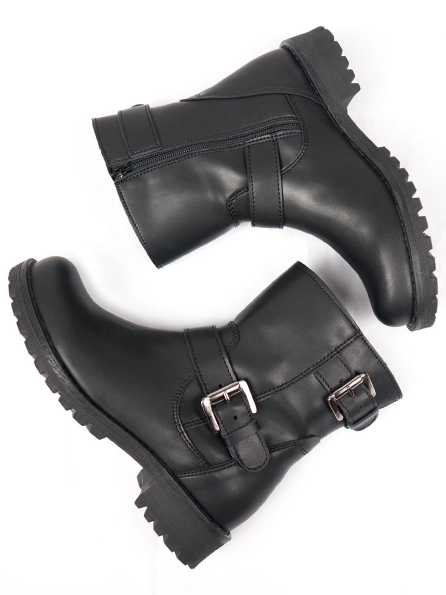 Ankle Boots Womens Moto Boots Black Edge Women's Moto Calf High Boots In Black