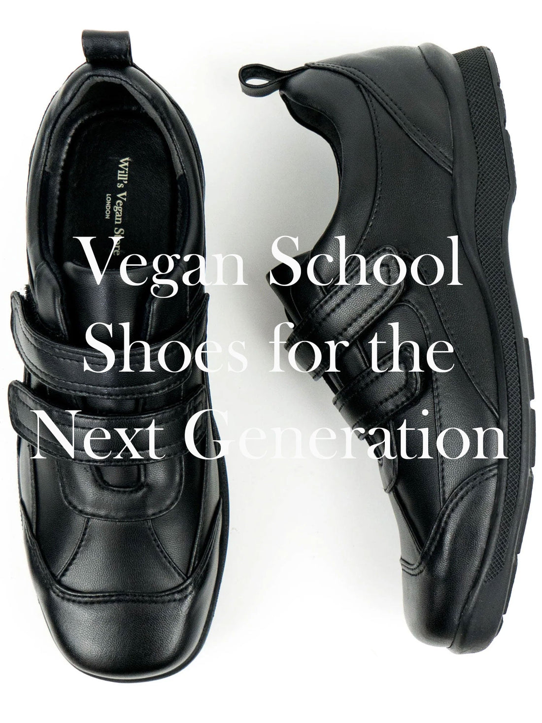 Kids black vegan school shoes handmade in Portugal – wider fit, water-resistant Italian vegan leather, deep-tread grip.