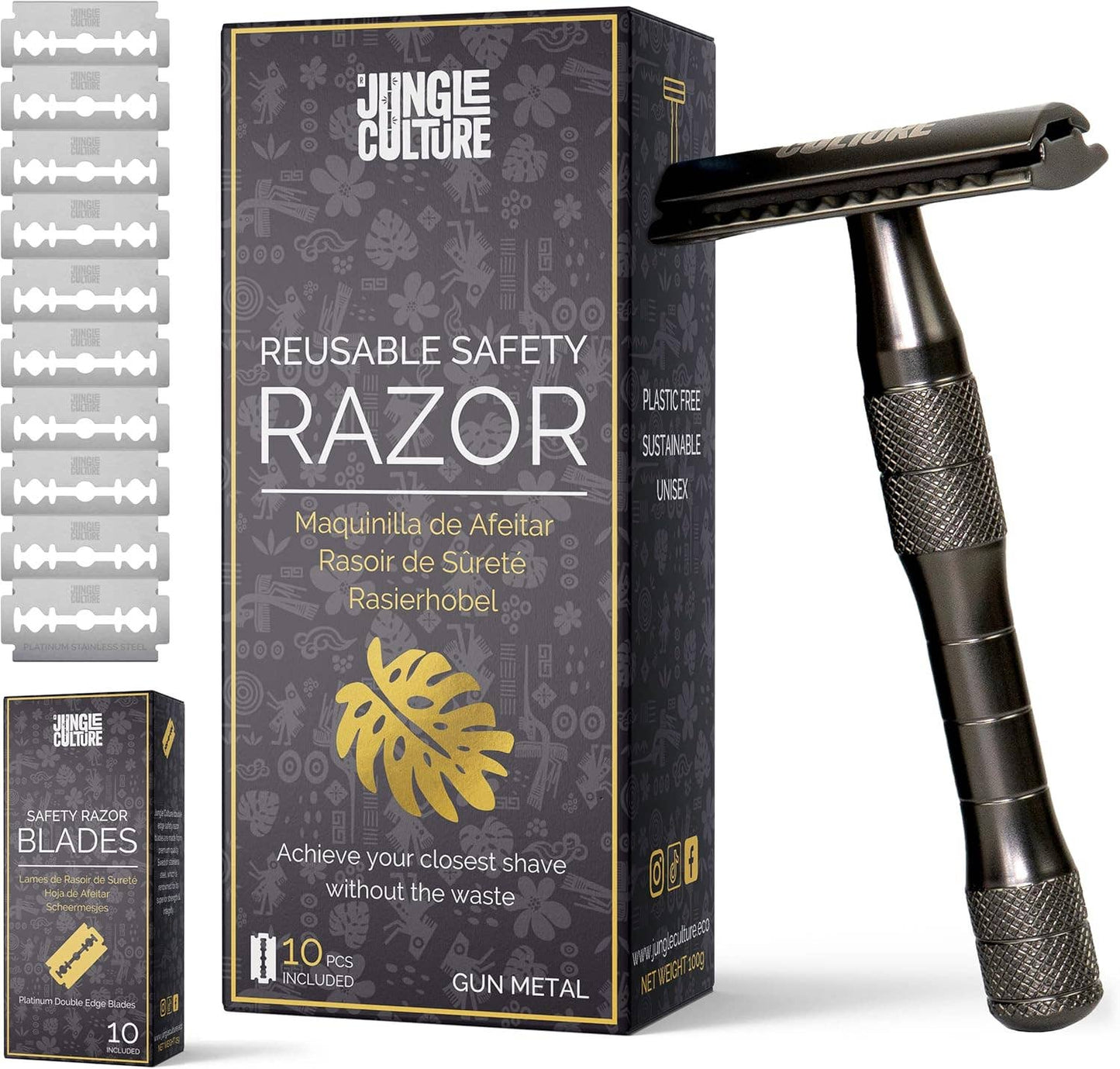 Jungle Culture Rose Gold & Black Reusable Safety Razors (5 Year Warranty)
