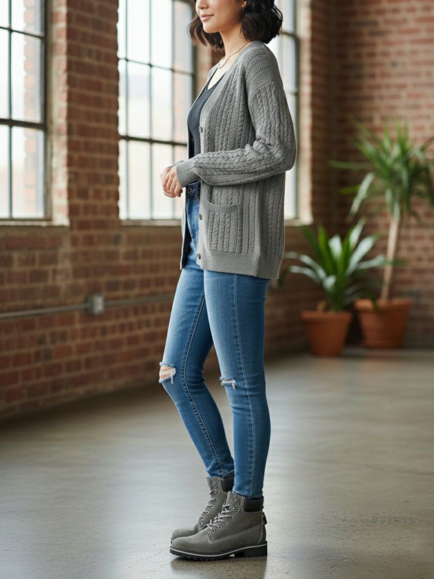 Vegan Women's Chunky Button Up Knitted Cardigan | Will's Vegan Store