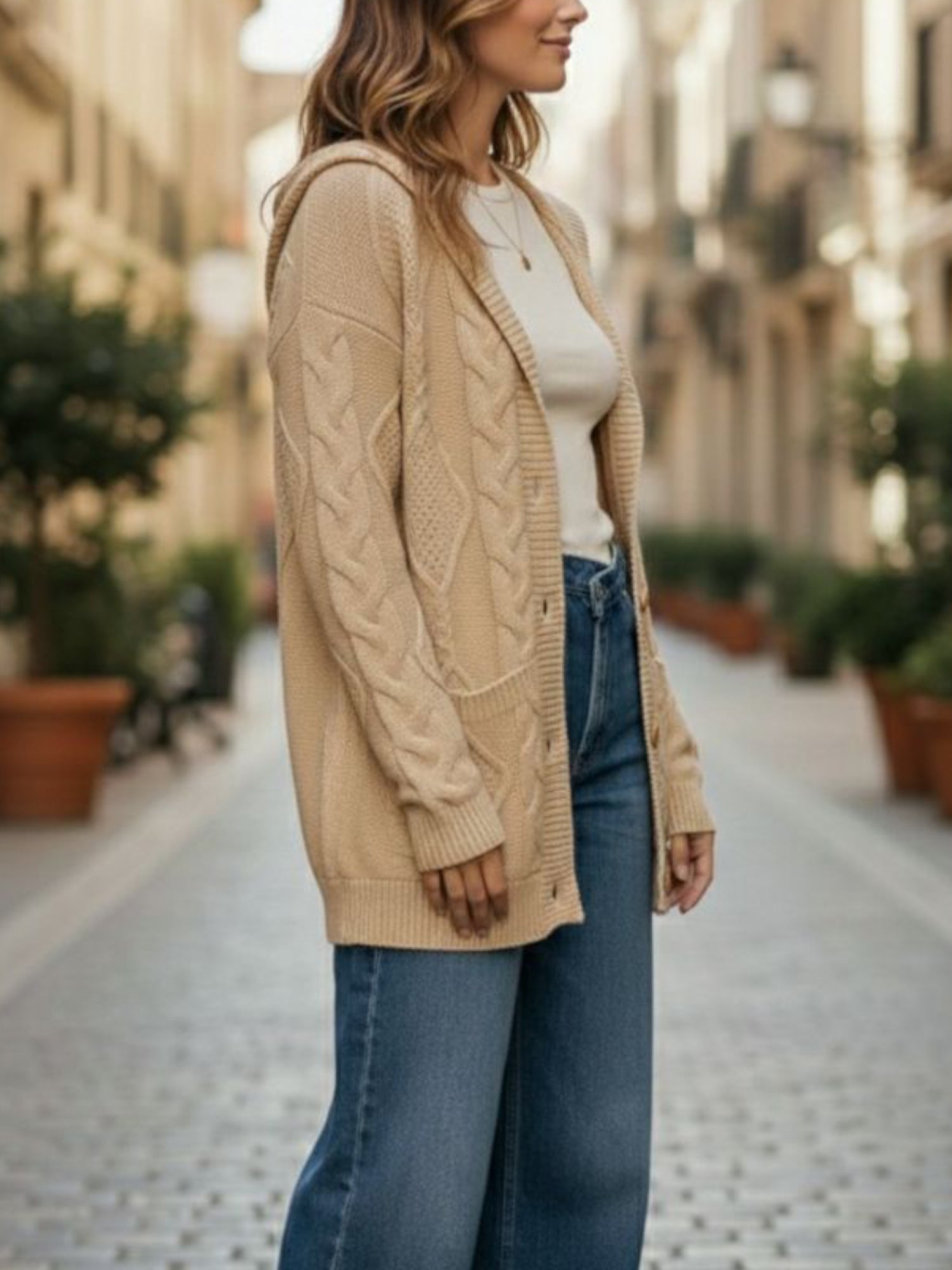 Hooded Button Up Knitted Cardigan