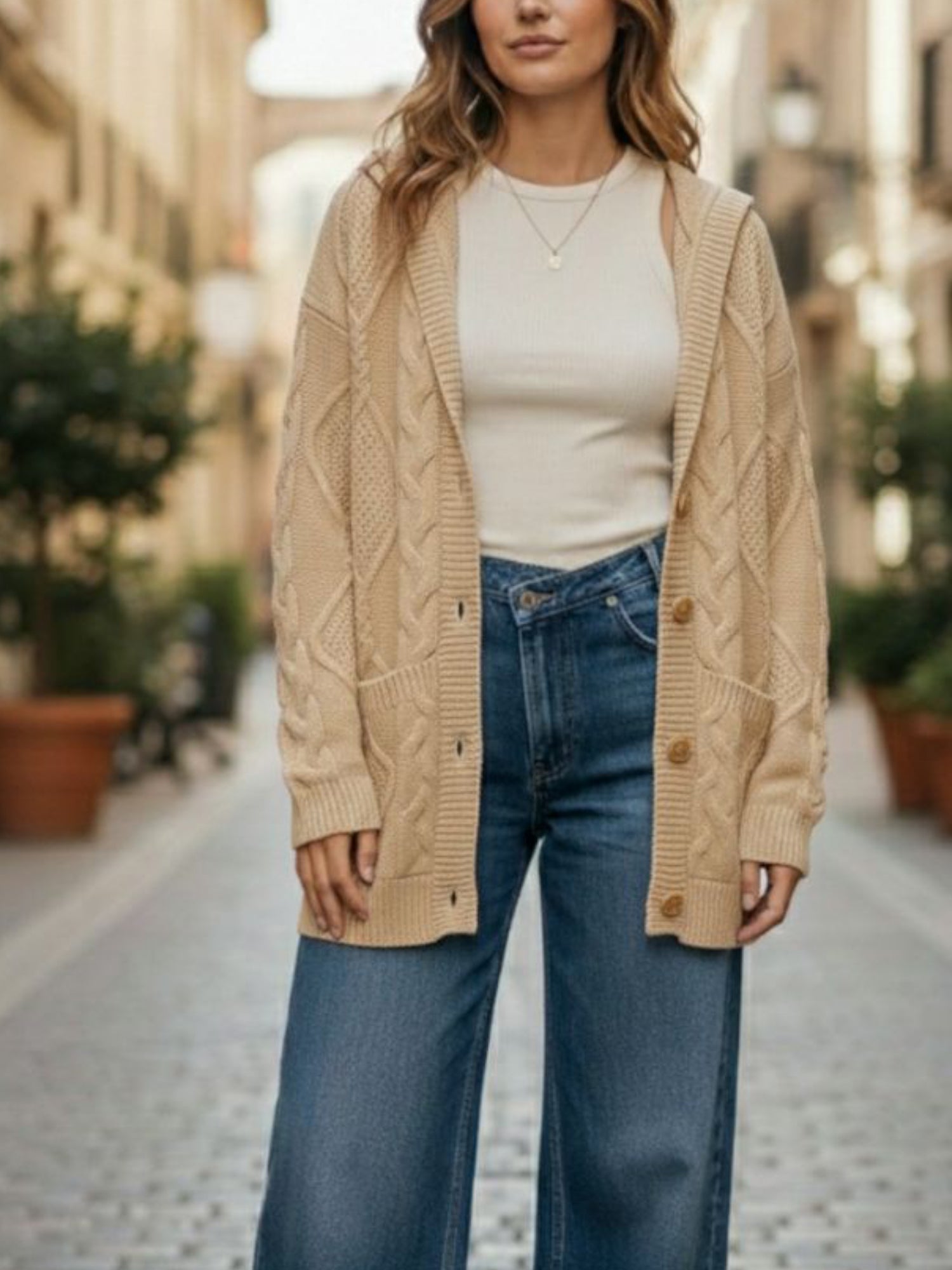 Hooded Button Up Knitted Cardigan