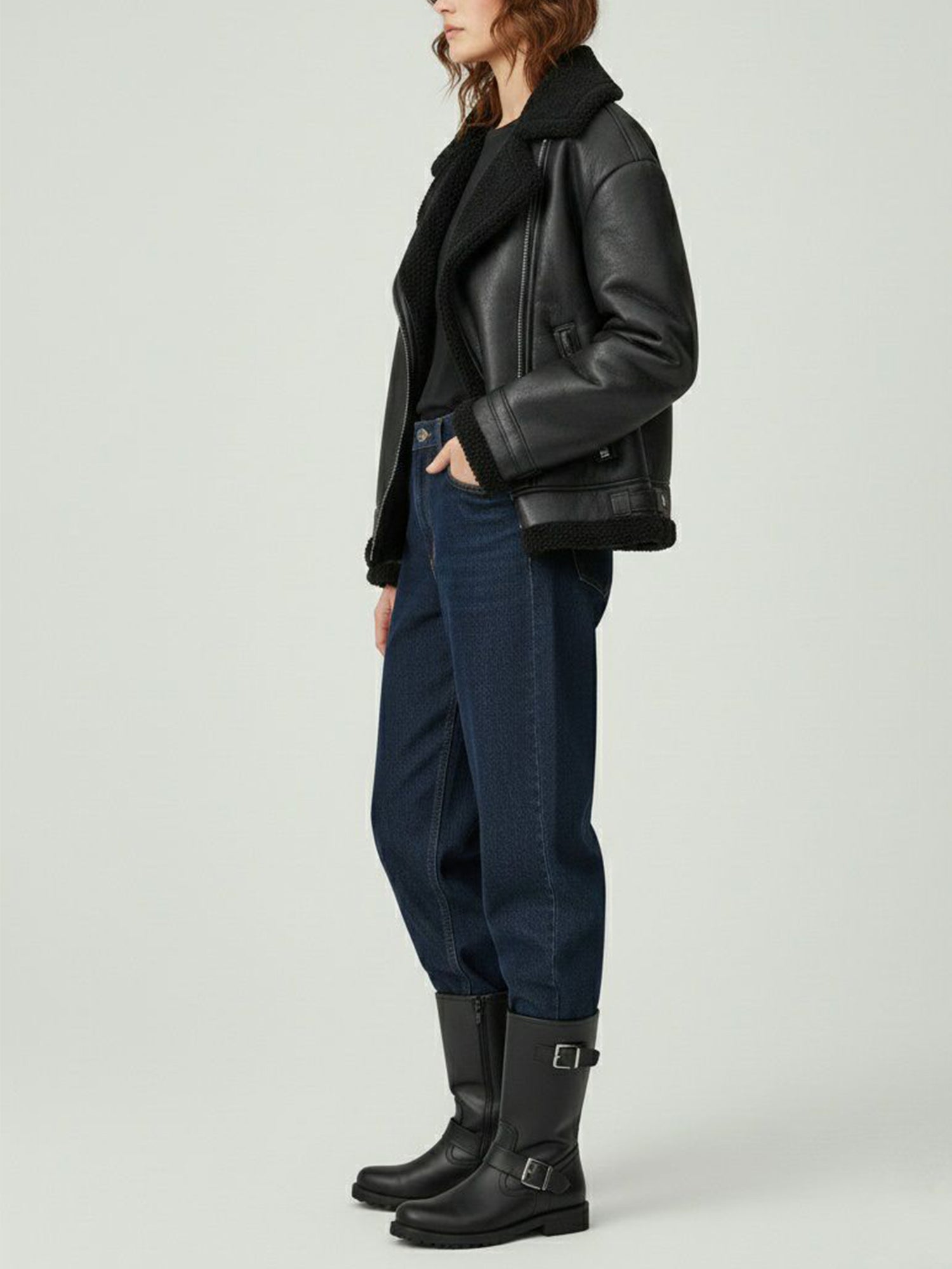 Women's Oversized Recycled Vegan Shearling Aviator Jacket | Will's Vegan Store