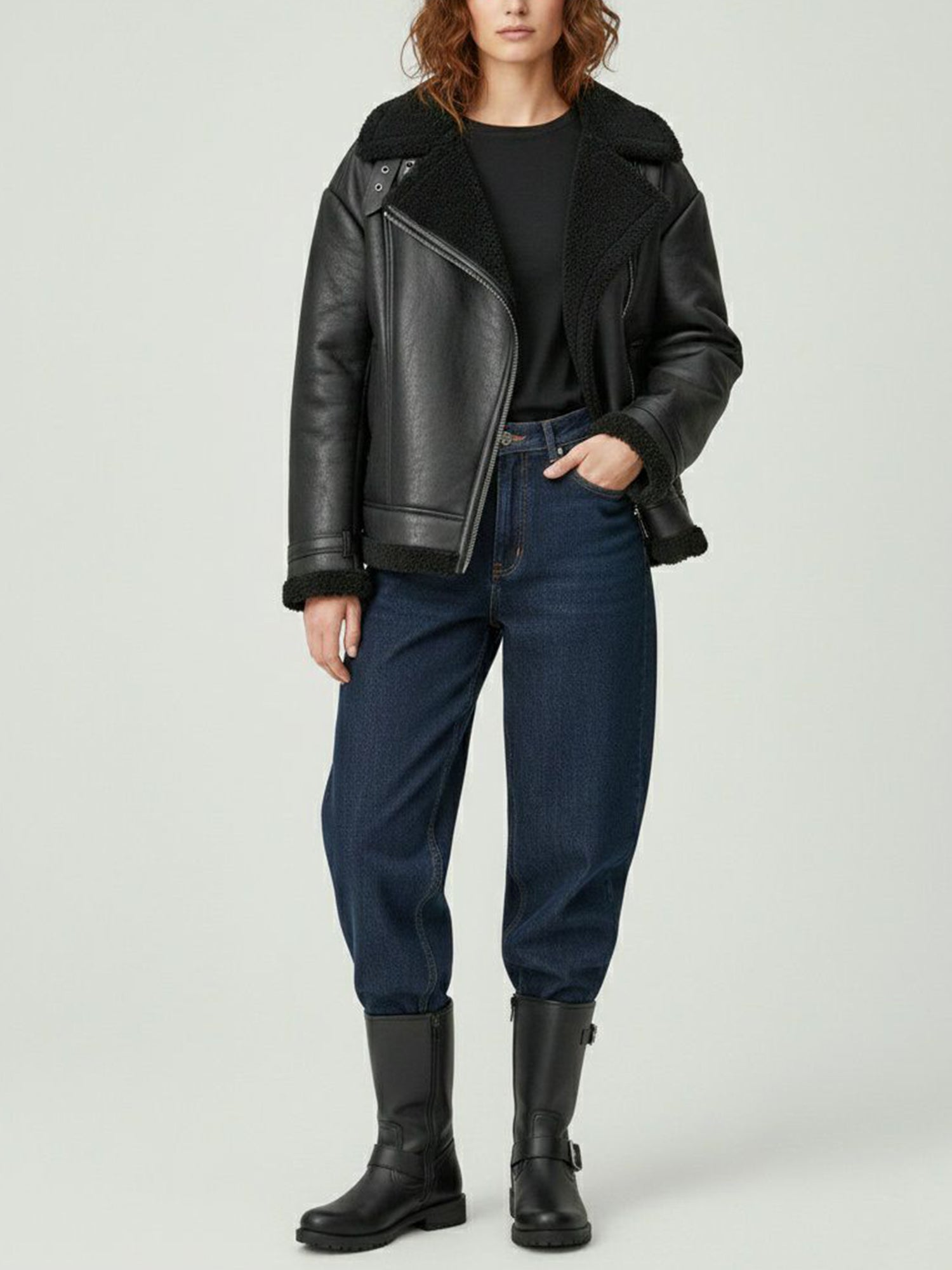 Women's Oversized Recycled Vegan Shearling Aviator Jacket | Will's Vegan Store