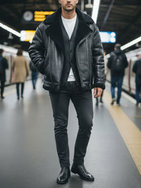 Men's Oversized Recycled Vegan Shearling Aviator Jacket | Will's Vegan Store