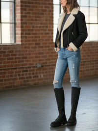 Vegan Women's Recycled Vegan Shearling Moto Jacket | Will's Vegan Store