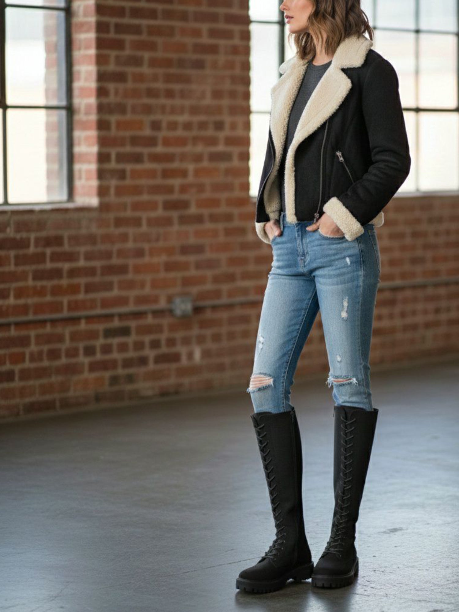 Vegan Women's Recycled Vegan Shearling Moto Jacket | Will's Vegan Store