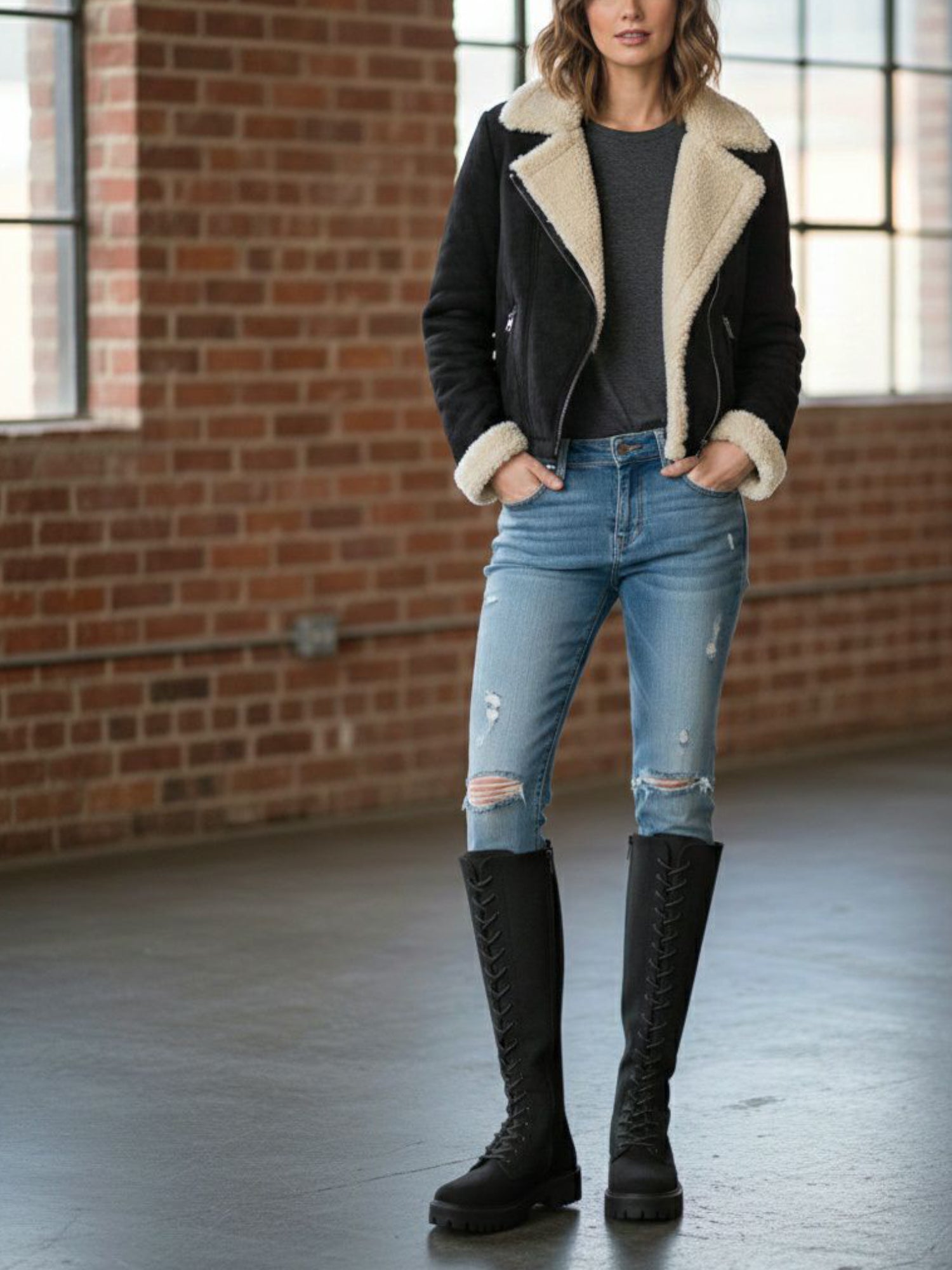 Vegan Women's Recycled Vegan Shearling Moto Jacket | Will's Vegan Store