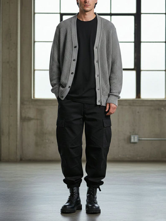 Vegan Men's Recycled Waffle Cardigan | Will's Vegan Store