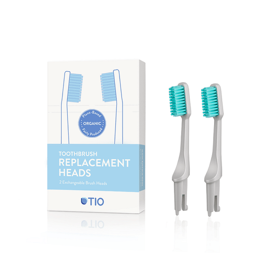 Tio Replaceable Brush Heads in Pebble Grey - Pack of 2 Soft Heads | Sustainable Vegan Dental Care