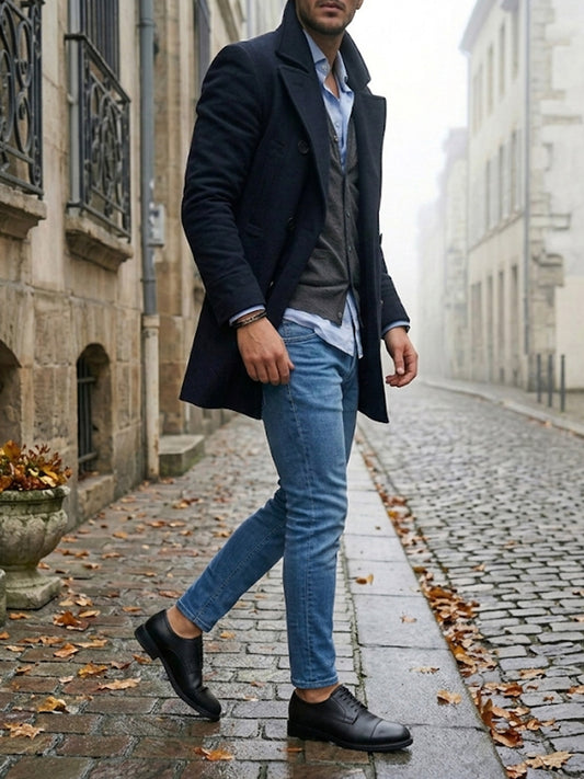 Black vegan waterproof Derby shoes on WVS box – square toe, bio-based vegan leather, made in Portugal