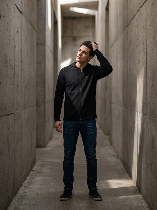 Recycled Zip Up Knit Hoodie