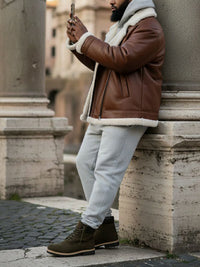 Men's Oversized Recycled Vegan Shearling Aviator Jacket | Will's Vegan Store
