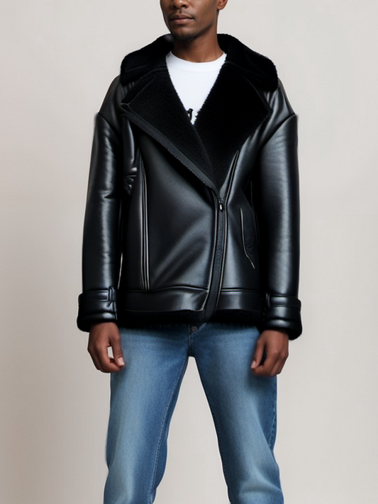 Oversized Recycled Vegan Shearling Aviator Jacket | Vegan Leather Jackets