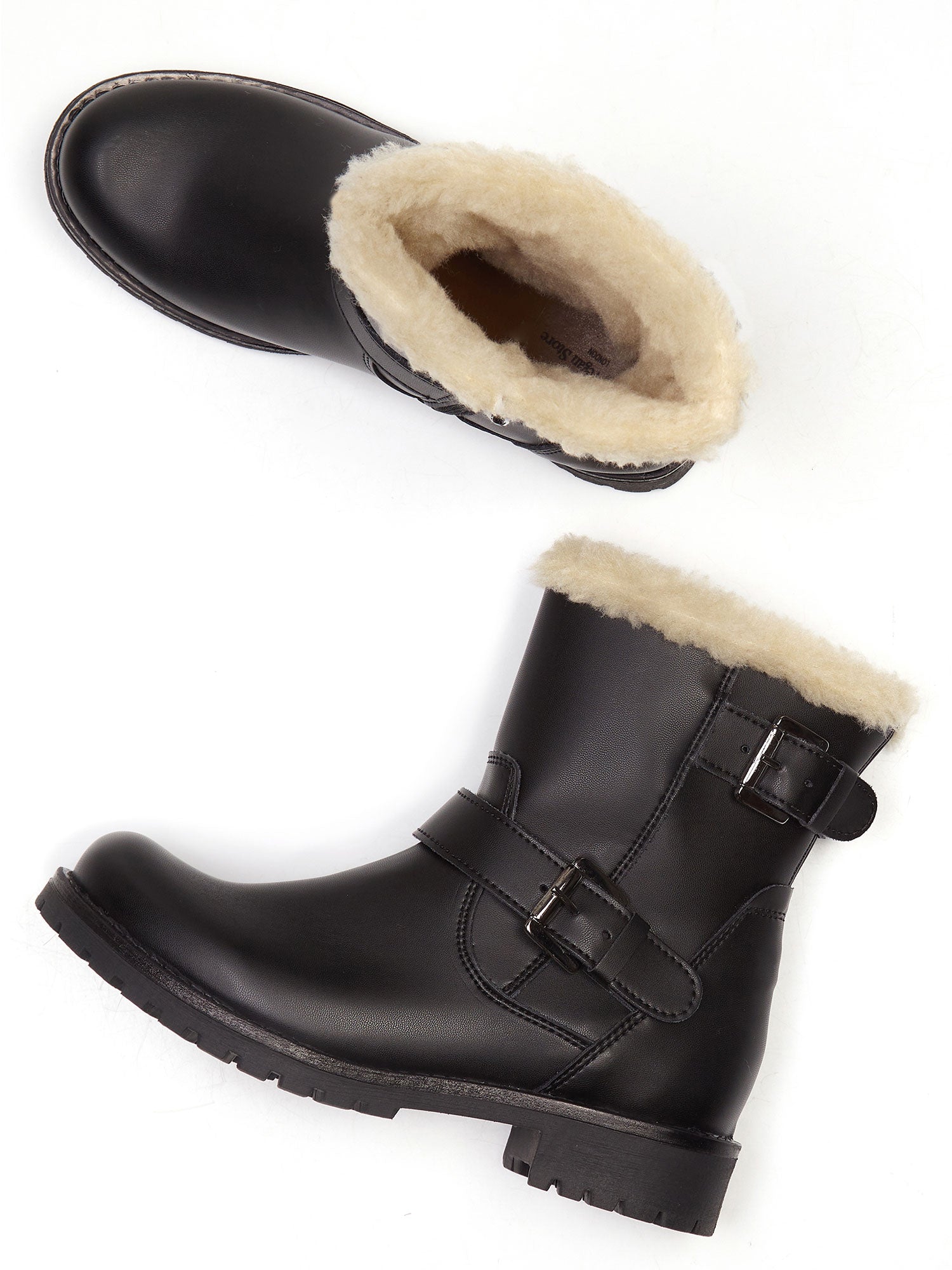 Black fur lined biker boots best sale