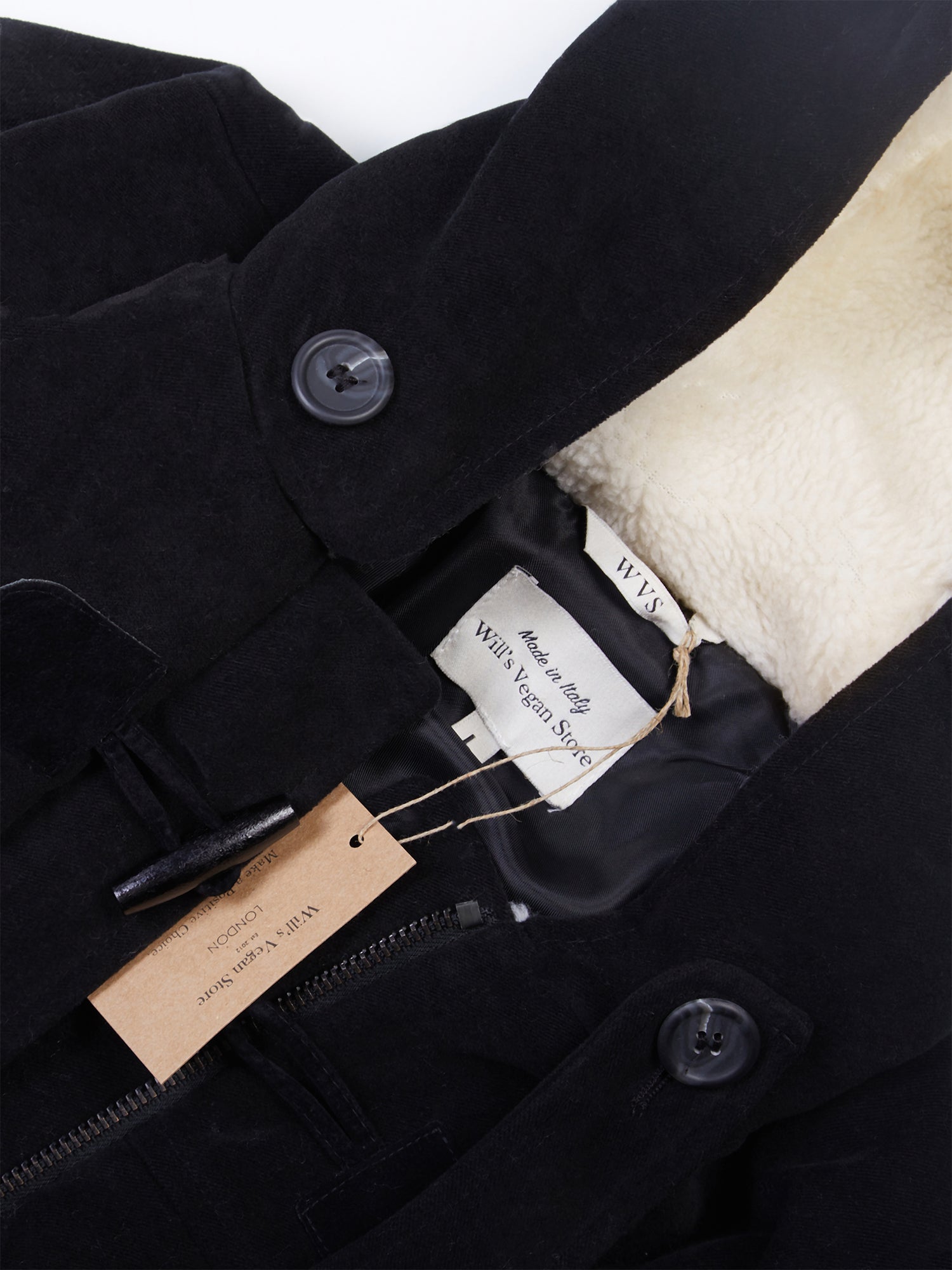 Vegan Men's Wool Duffle Coat With Recycled Vegan Shearling | Will's Vegan Store